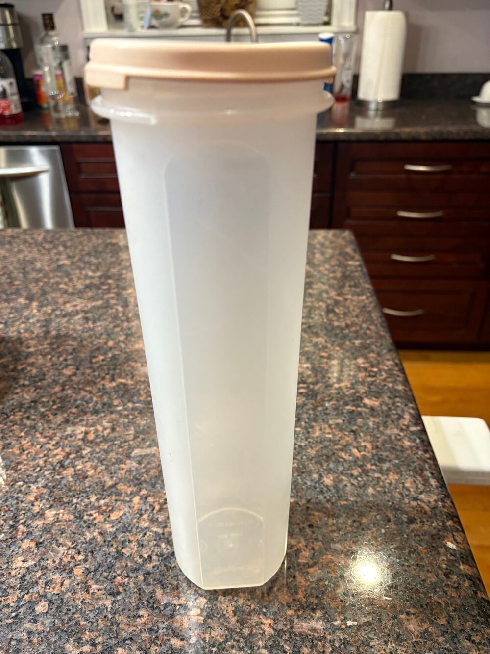 Tupperware Vintage Clear Spaghetti Keeper 11" Tall with Beige Lid